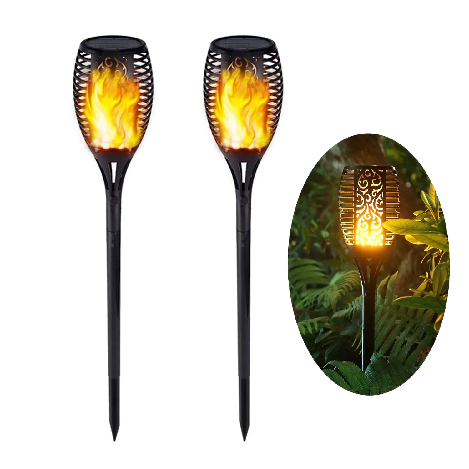 4 Pack Solar Power Flame Light Waterproof 96LED Garden Landscape Torch Lawn Lamp 