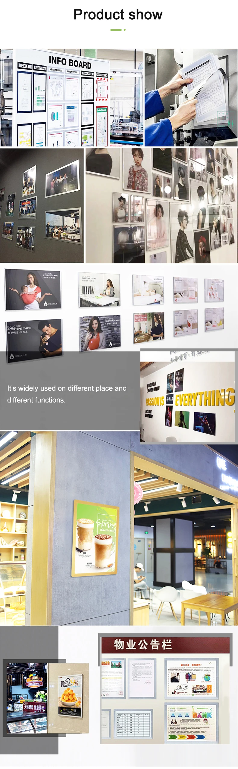 Factory Wholesale A4 Office Company Photo Frame Resin Materials Magnet Iron Silver Plastic Rectangle Square Shapes Home Decor manufacture