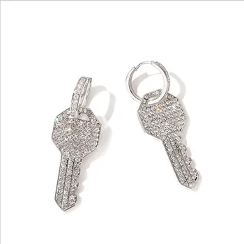personality design zircon rhinestone key earrings charm silver drop earrings for women girl jewellery gift