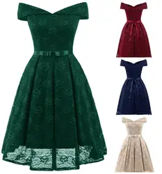 5 Colors Womens Vintage Lace Swing Skater Party Evening Dress Retro Midi Dress