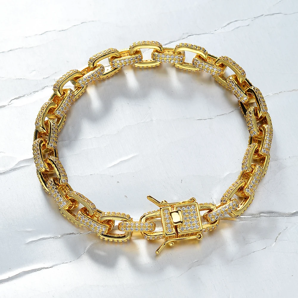 18K Gold Plated Hiphop Bling CZ Men's Rolo Chain Necklace Bulk Yellow Filled Iced out Jewelry for Weddings and Gifts