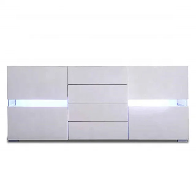 Modern High Gloss Sideboard Cabinet Cupboards FREE LED White With Drawers Doors 