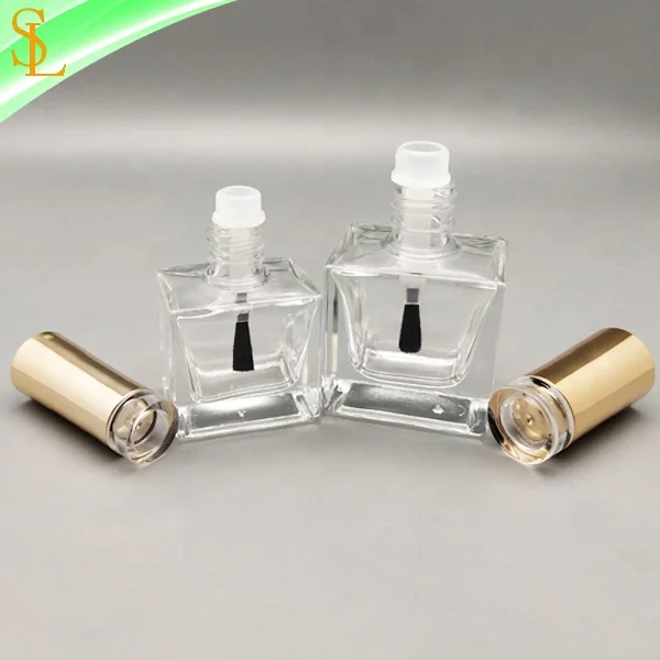 12ml 18ml Square Shape Empty Nail Polish Oil Bottles Rectangle Glass with Unique Transparent Top Gold Caps Brushes