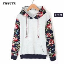EIFFTER 2016 Autumn Winter Women Casual Thick Warm Floral Printed Hoodies Sweatshirts Long Sleeve Hooded Long Coat Jackets