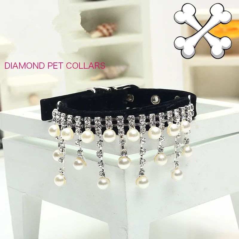 Wholesale Factory Price  Dog Collar Plastic Quality Flocking Pearl Diamond Pet Dog Cats Collar Necklace