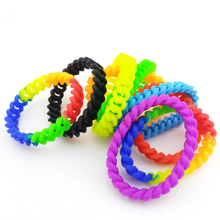 Multicolor Rainbow Hollow Pin Twist Silicone Bracelet for Men Women Bracelets Braided Chain Link Wristband