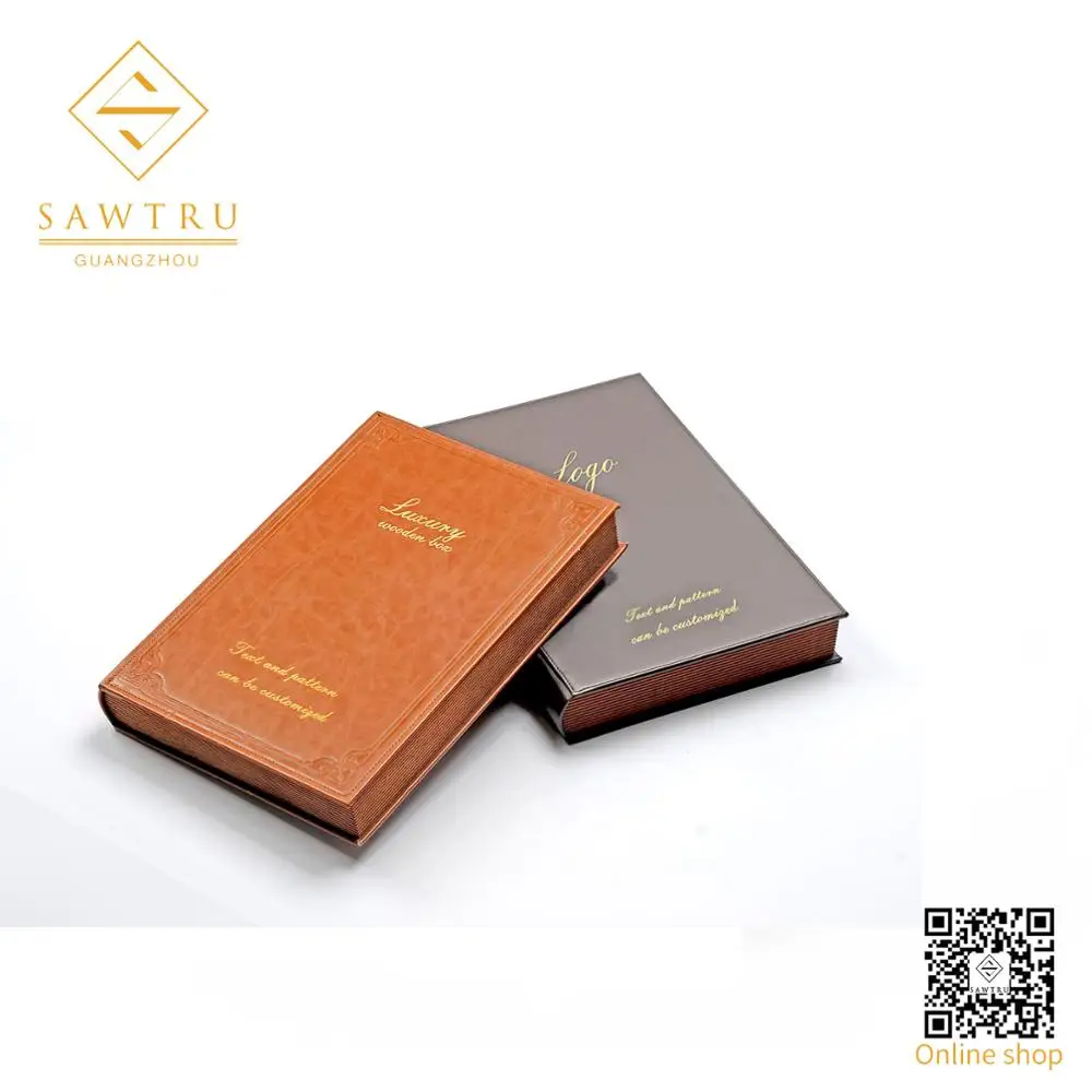 Wholesale Factory Custom Solid Wooden PU Leather Packaging Magnetic Closure Storage  Decorative Book Shaped Boxes With SABER Certificate