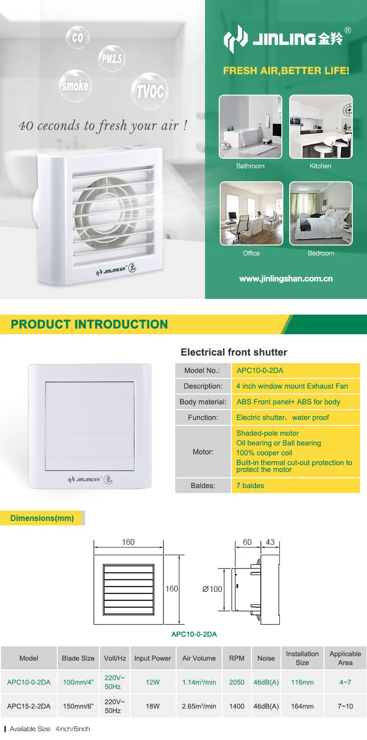 Electrical Exhaust Fan, 4'', 2050RPM, 110-240V/380V, Plastic - detail 8
