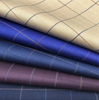 New polyester viscose/rayon material colorized plaid textured men's suit swallow pant TR woven cloth stock lot textile supplier