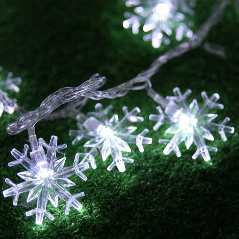 20 Led Snowflake String Lights - Battery Powered Christmas Lights