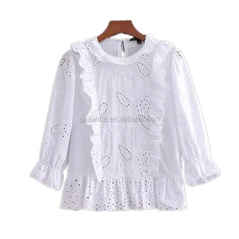 New lady plain dyed comfortable cotton shirt white blouse