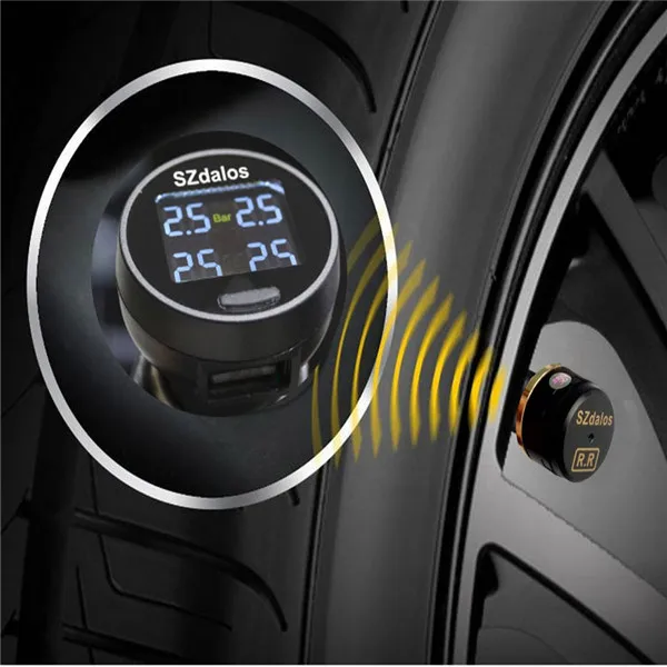 Цифровой номер warninglcd автомобиля прикуривателя tpms контроля давления в шинах с внешний датчик