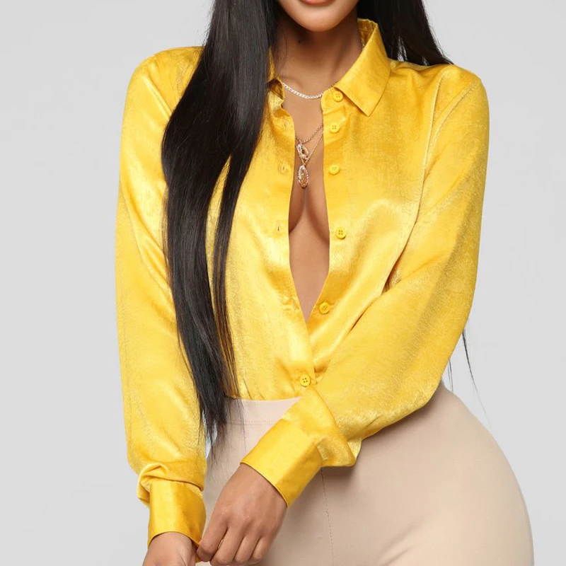 yellow satin blouse