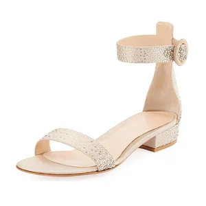 Women Rhinestone Leather Sandals Creamy White Peep Toe Evening Gala Custom Material Wholesale