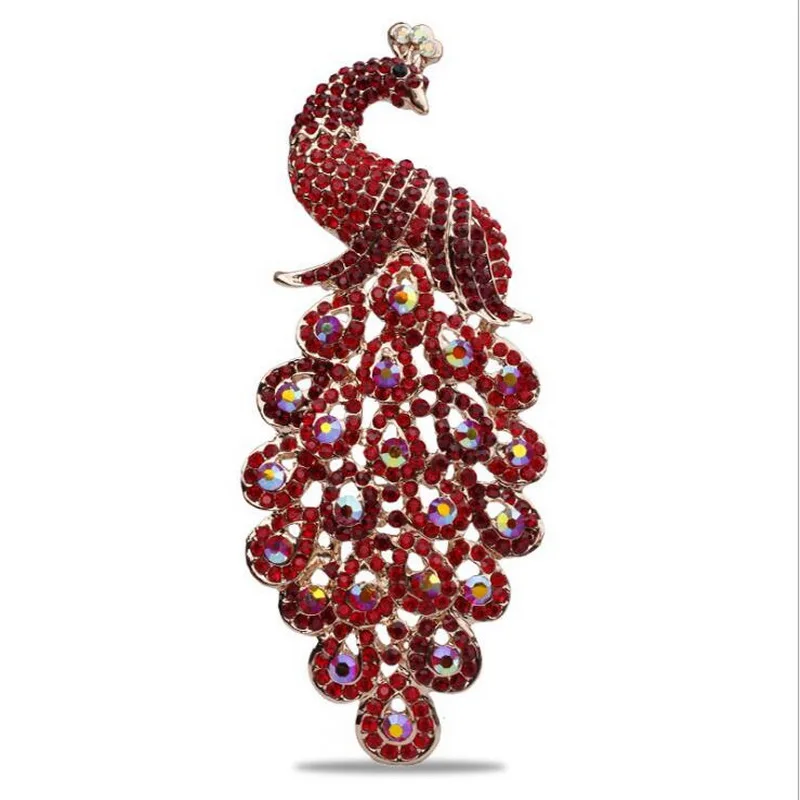 Factory Direct Sale Large Size Sparkly Crystal Rhinestones Pave Peacock Decor Brooch in Assorted Colors
