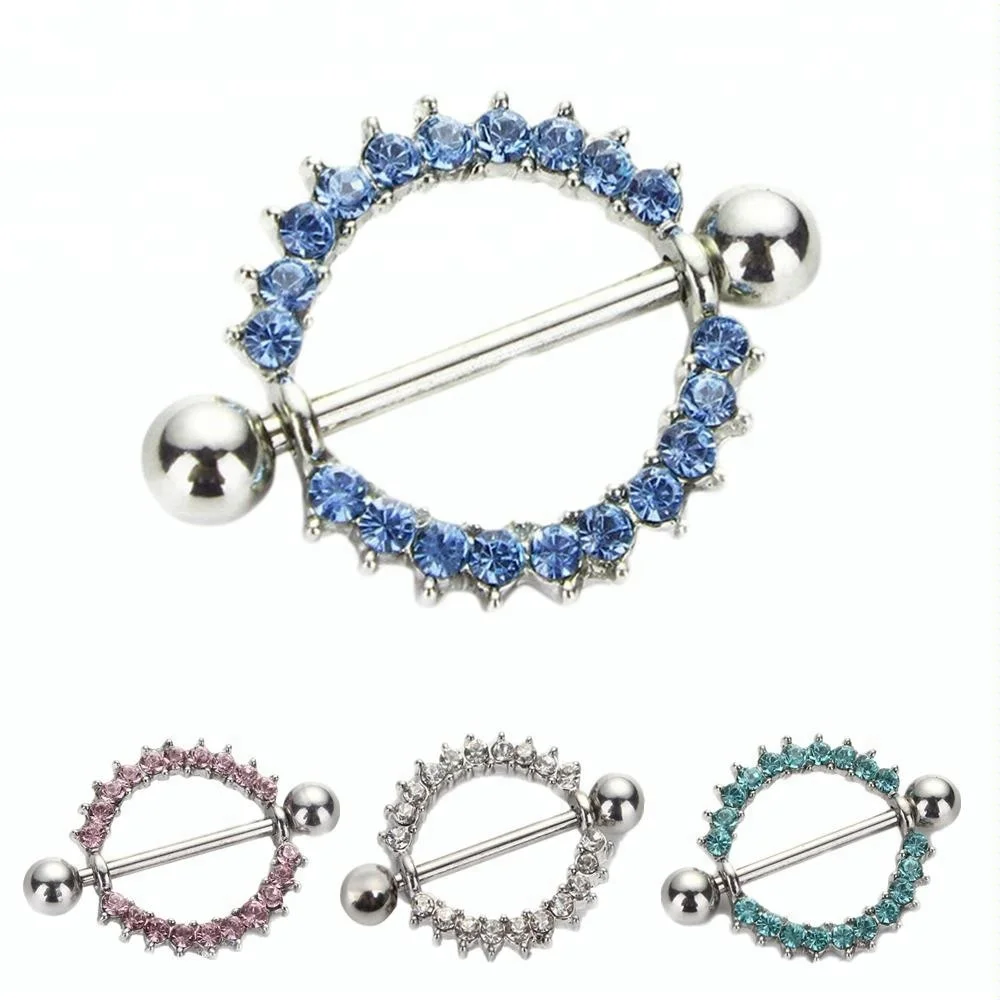 Slave Crystal Stainless Steel Nipple Rings Straight Barbells Body Piercing Jewelry