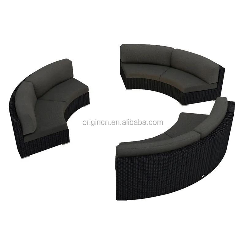 Luxury Design 3 Pcs Armless Curved Sofa Garden Bench Outdoor Furniture Rattan Round Sectional Sofas