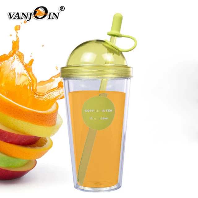 Новый дизайн высокая рекламная пластиковая соломенная чашка для сока с двойными