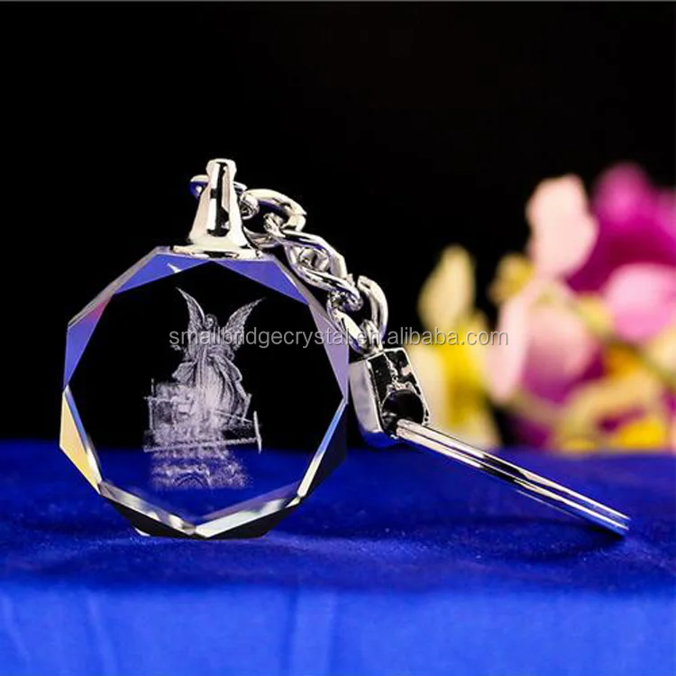 Souvenirs Laser Engraved Zodiac Gifts 3D Led Crystal Keychain