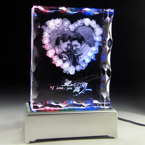 Factory Wholesale Custom ice burge K9 Crystal Frame Blank block for Wedding Gifts Personal photo animal image with Love Theme details