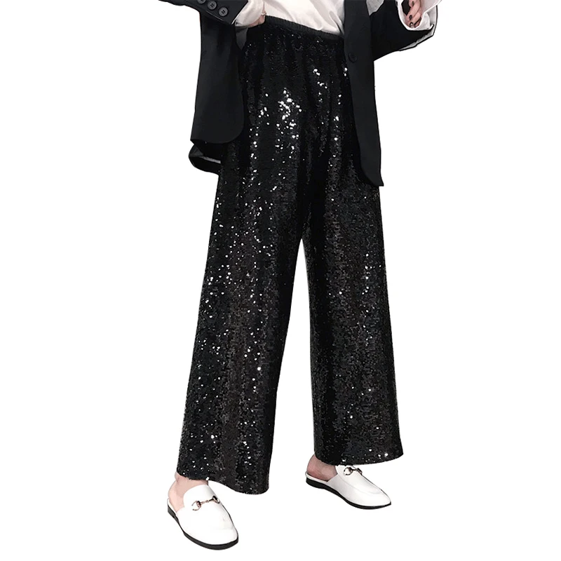 Shiny Sequin Women Pants High Waist 
