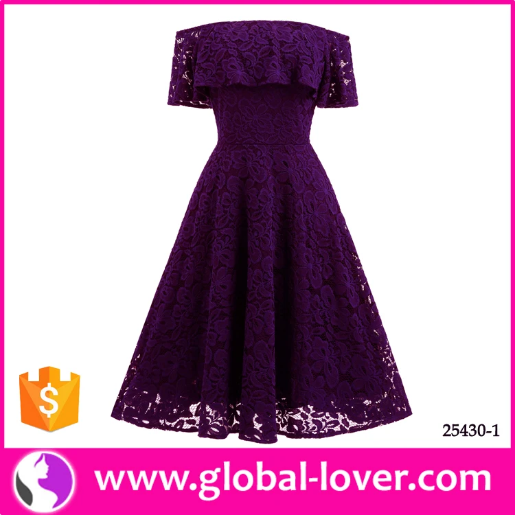 New Off Shoulder Purple Lace Dresses 