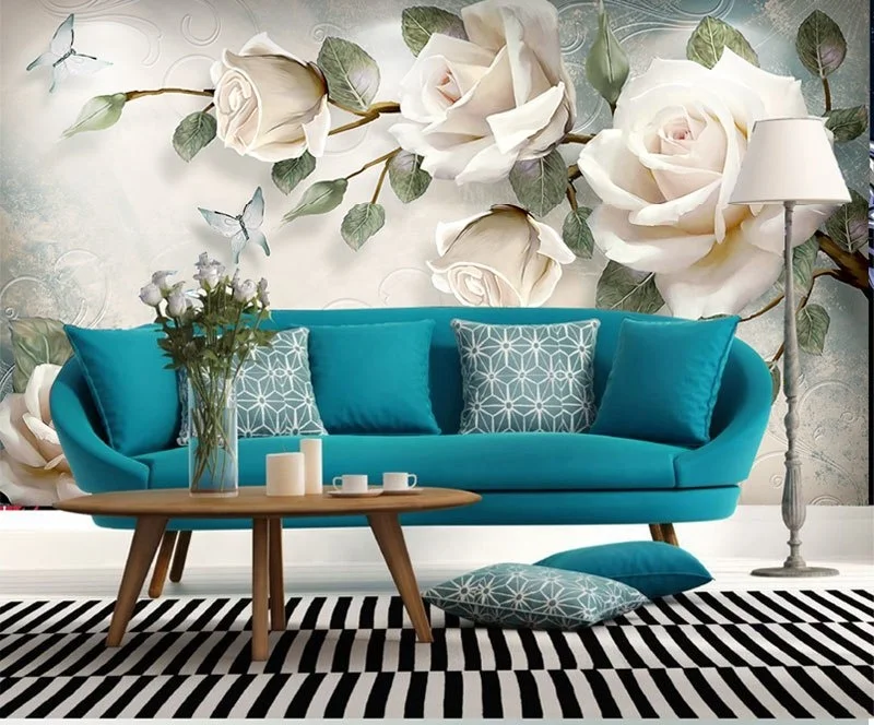 wallpaper dinding 3d white rose flowers| Alibaba.com