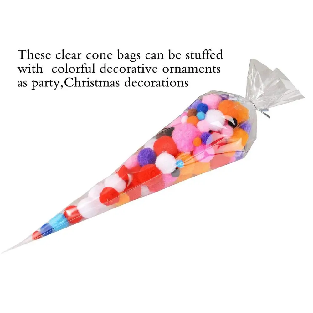 Bolsas de cono de plástico transparente, bolsas de celofán para