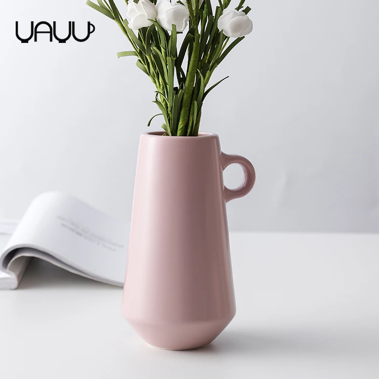 Новый продукт современные керамические розовые высокие цветочные вазы в скандинавском стиле для свадебного