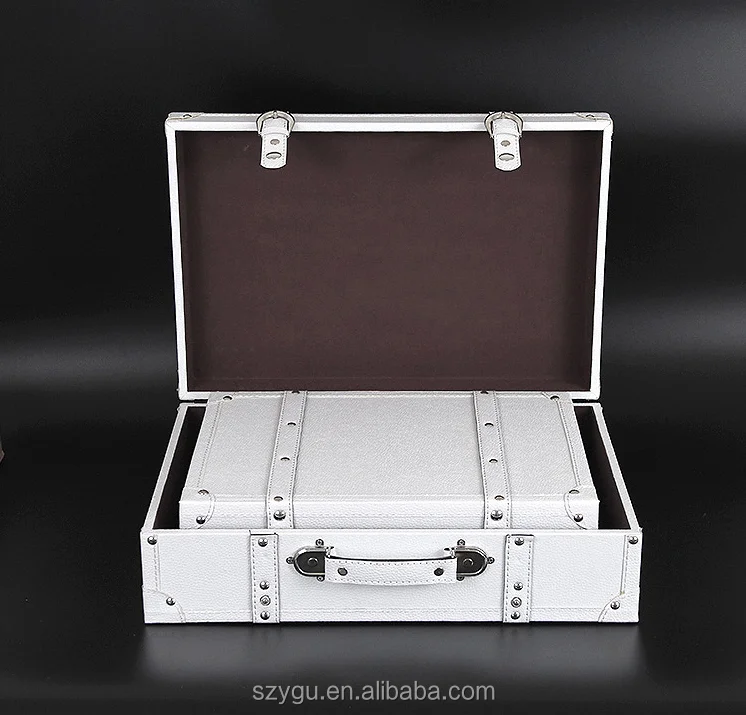 Faux Leather Suitcase 2 Pieces Set - MDF White Vintage Style