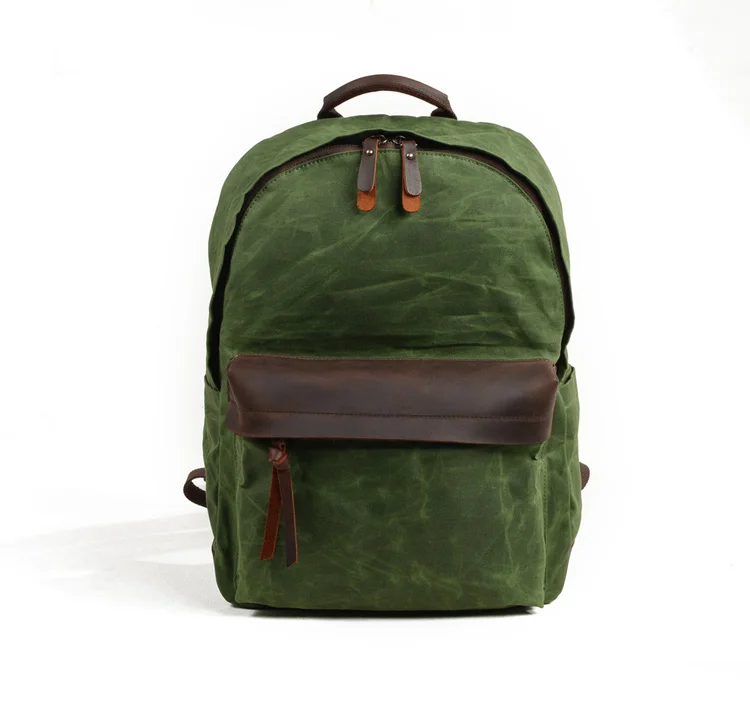 canvas school bag vintage waxed crazy horse canvas leather backpack