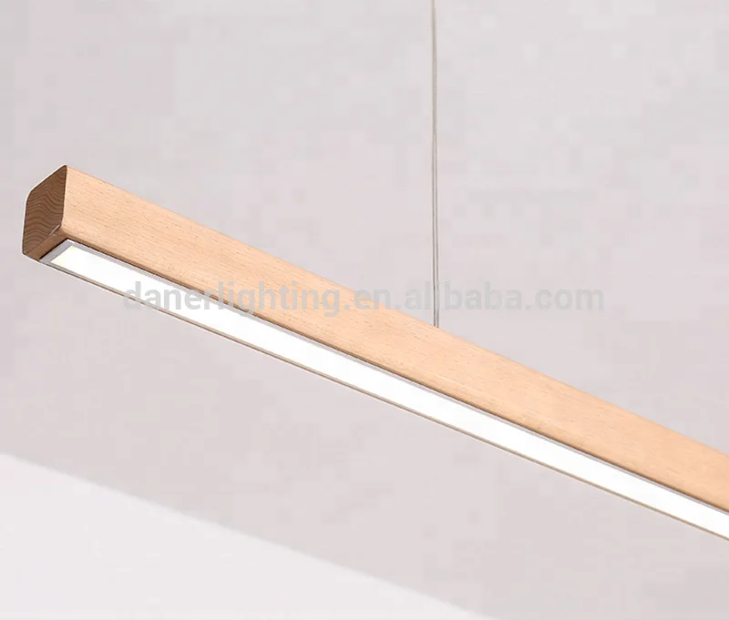 2018 New Modern LED Linear Three Color Dimmable Chain Office Natural Wood Chandelier Pendant Lighting Light