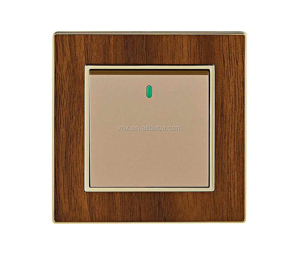 VNX Wood Grain British UK Luxury Design Wall Mounted Electric 1 Gang 1 Way Pc Electrical Wall Switches for Indoor