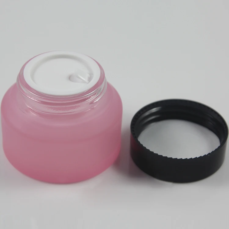 China Manufacture 50g Black/Brown/Frosted/Pink Cosmetic Glass Cream Jar Packing for