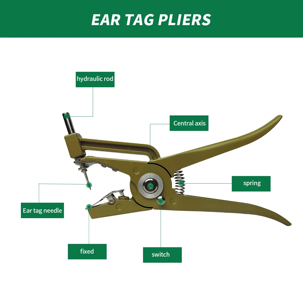 Automatic Rebound Ear Tags Applicator Vertical Hydraulic Ear Tag Pliers Identification Tool for Animal 2pcs Ear Tagger Pins