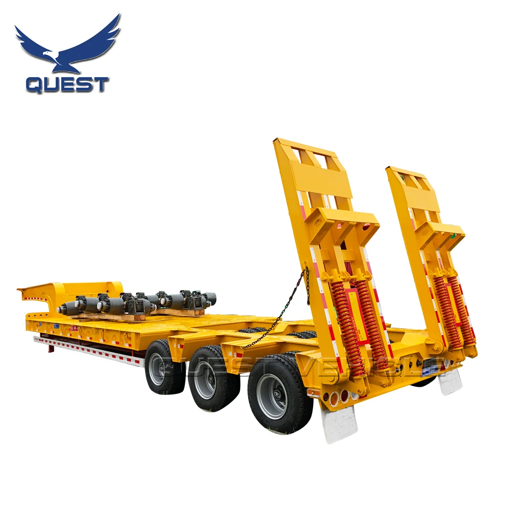 QUEST Excavator Loader Lowboy Lowbed Semi-trailer 2 Lines 4 Axles  Lowbed Ramp Trailers Low Bed Tractor Trailer100 Ton