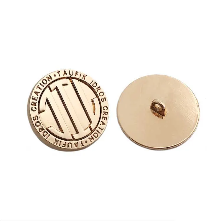High Quality Engraved Gold Brand Logo Custom Clothes Metal Dome Shank ...