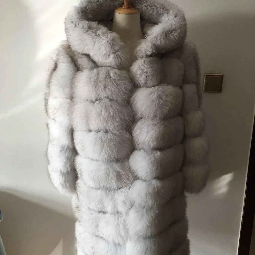 2021 Finland Whole Skin Blue Fox Fur Overcoat for Women