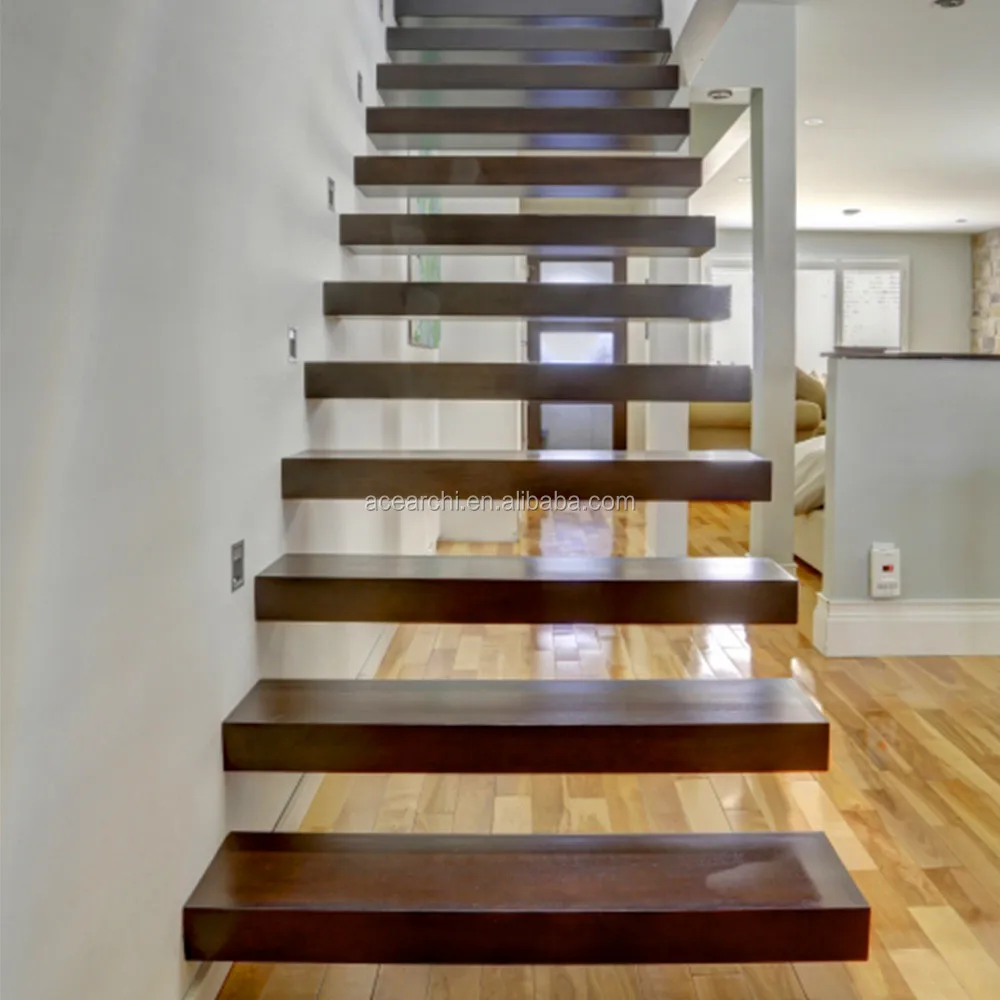 Modern Design Floating Staircase with LED Light Straight Staircase Stringer Hidden