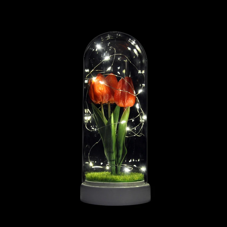 Yes OEM ODM mini rose flower in glass dome with base wooden