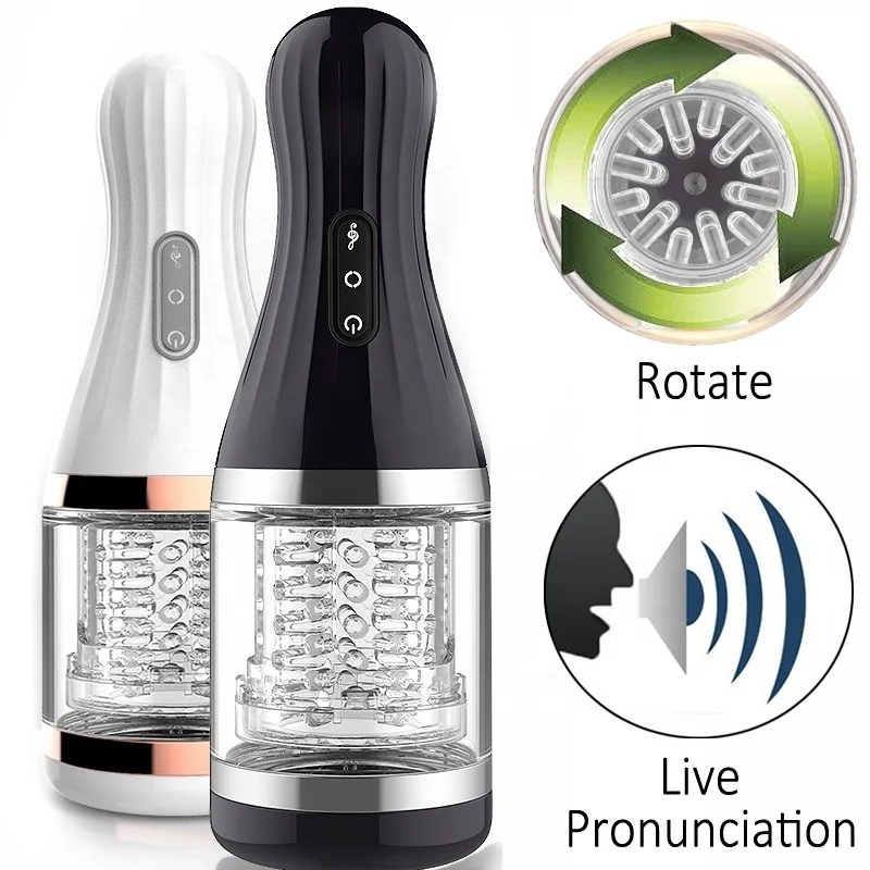 7 Speed 360 Degree Rotation Voice Male Masturbator Crystal Silicone Wet Pussy