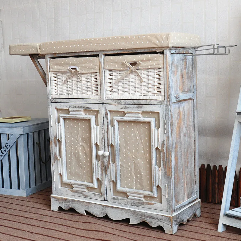 Solid Wood Ironing Board Clothes Factory Furniture Ironing Cabinet Drawer Wicker Iron Chest