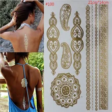 Estilo de tatuagens arte corporal temporária brilhante ouro e prata de metal de flash temporária descartáveis índios tatuagem