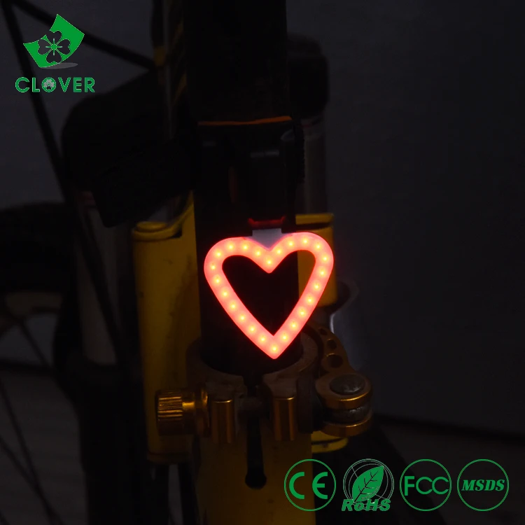 Clover Customizable Shape Heart Shaped Style Creative COB Bike Rear Light Usb Rechargeable Led Decorative Bicycle Light