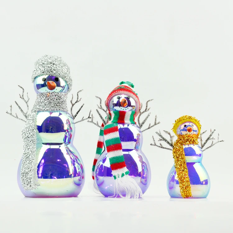 Battery powered led glass snowman christmas gift set decoration glass snowman with led light