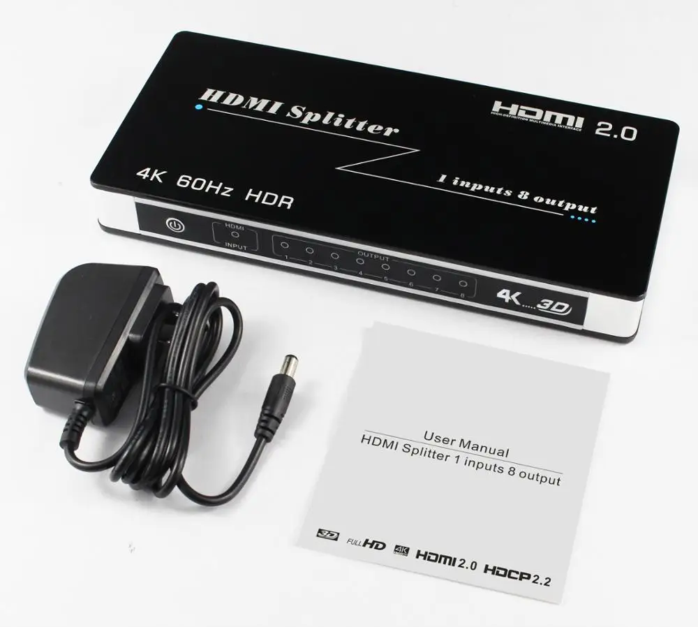 Сертифицированный RoHs CE 1x8 HDMI сплиттер 1 в 8 Выход HDCP 2,0 версия видео аудио сплиттер с EDID