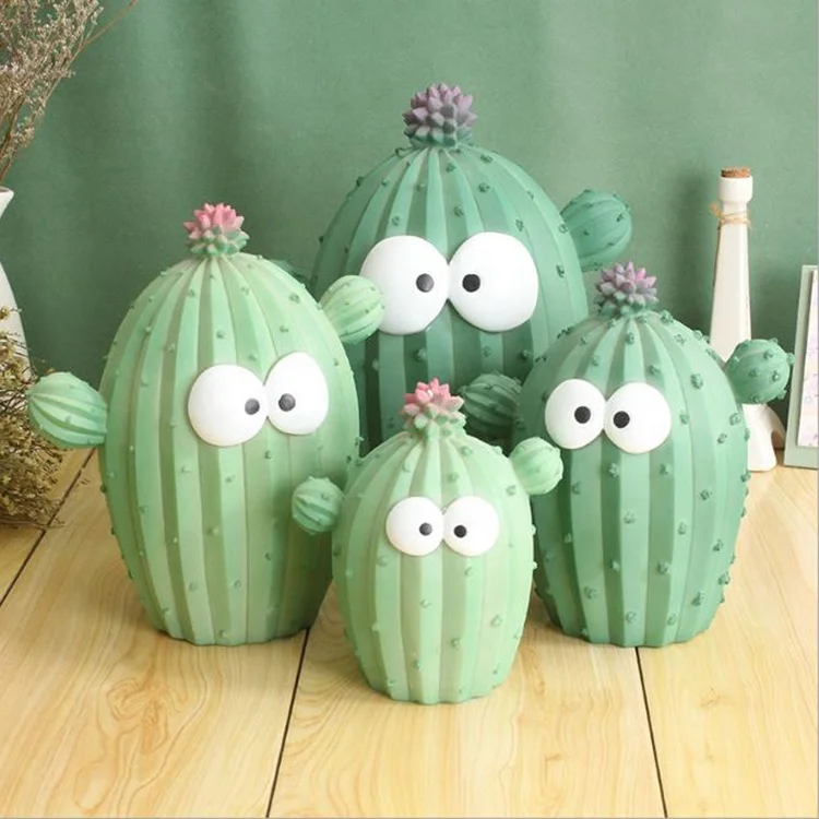 Piggy Bank Cute Cartoon Cactus Piggy Bank Resin Crafts Home Ornaments Decor 