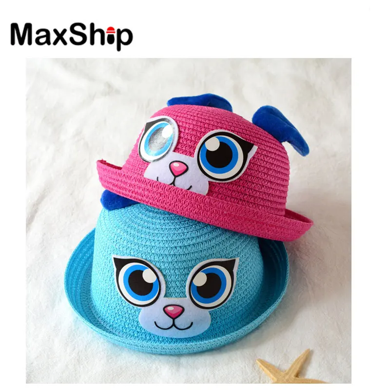 OEM милый бумага соломы синий кролик уха в кролик шляпа для детей солнцезащитный крем