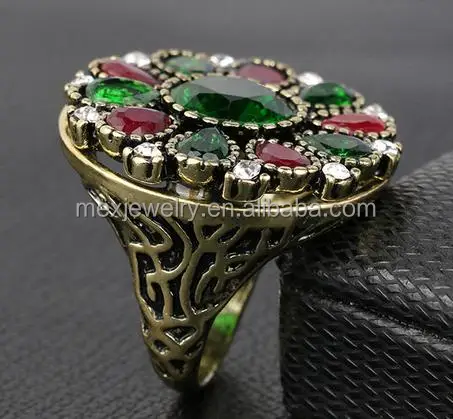 Gold Plated Kundan Stone Red and Green Glass Stone Sultan Ring