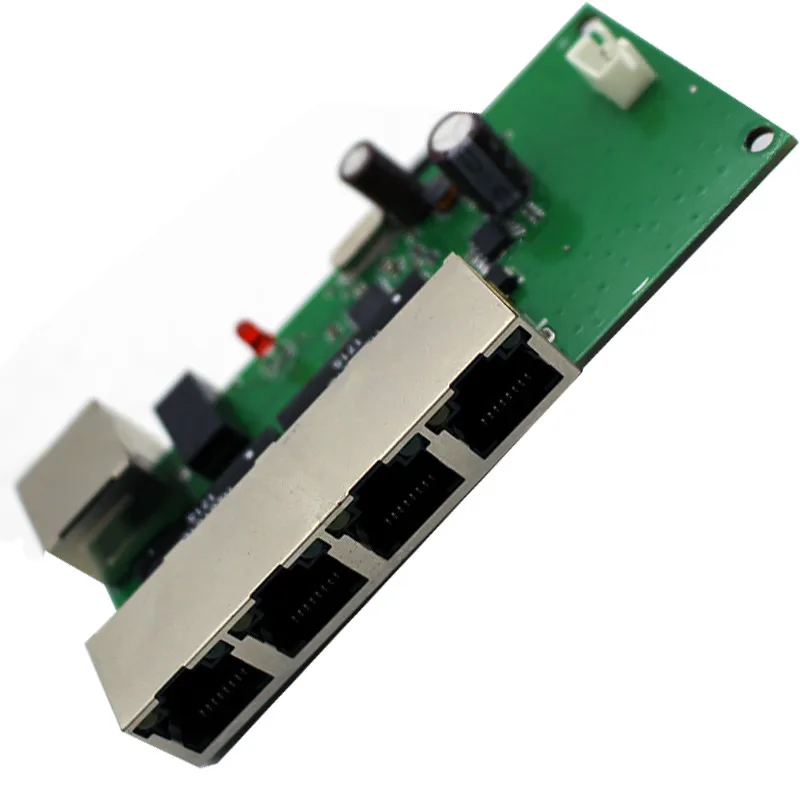 Realtek оригинальный чип 5 rj45 со светодиодным неуправляемым разъемом plug n play 4 + 1 порт, мини-переключатель данных сети 12 В, Лучшая производительность дизайна